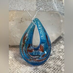 Blue and Copper Tone Dichroic Teardrop Pendant